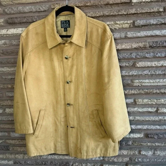 Jos A Bank Tan UltraSuede Faux Suede Chore Barn Jacket Size Medium - Picture 7 of 8